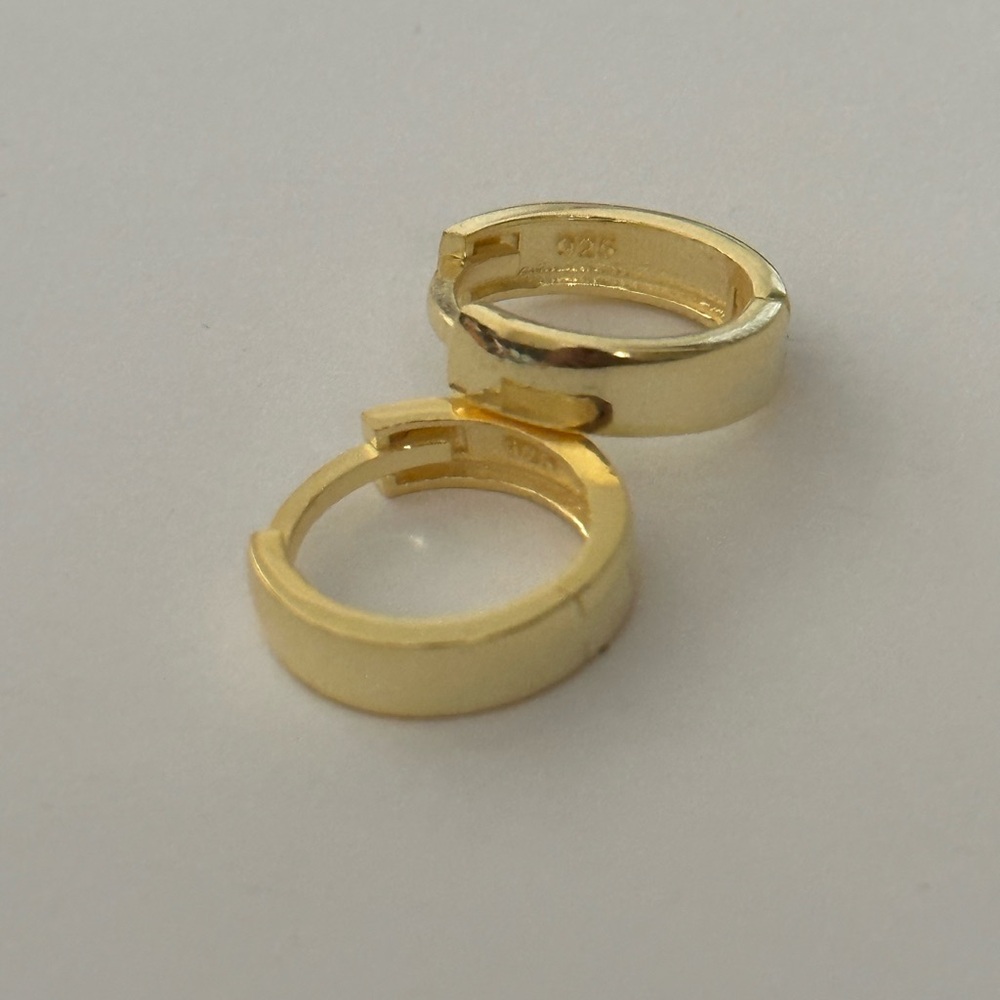 Unisex earrings 925 silver round hoops 18K yellow gold plated